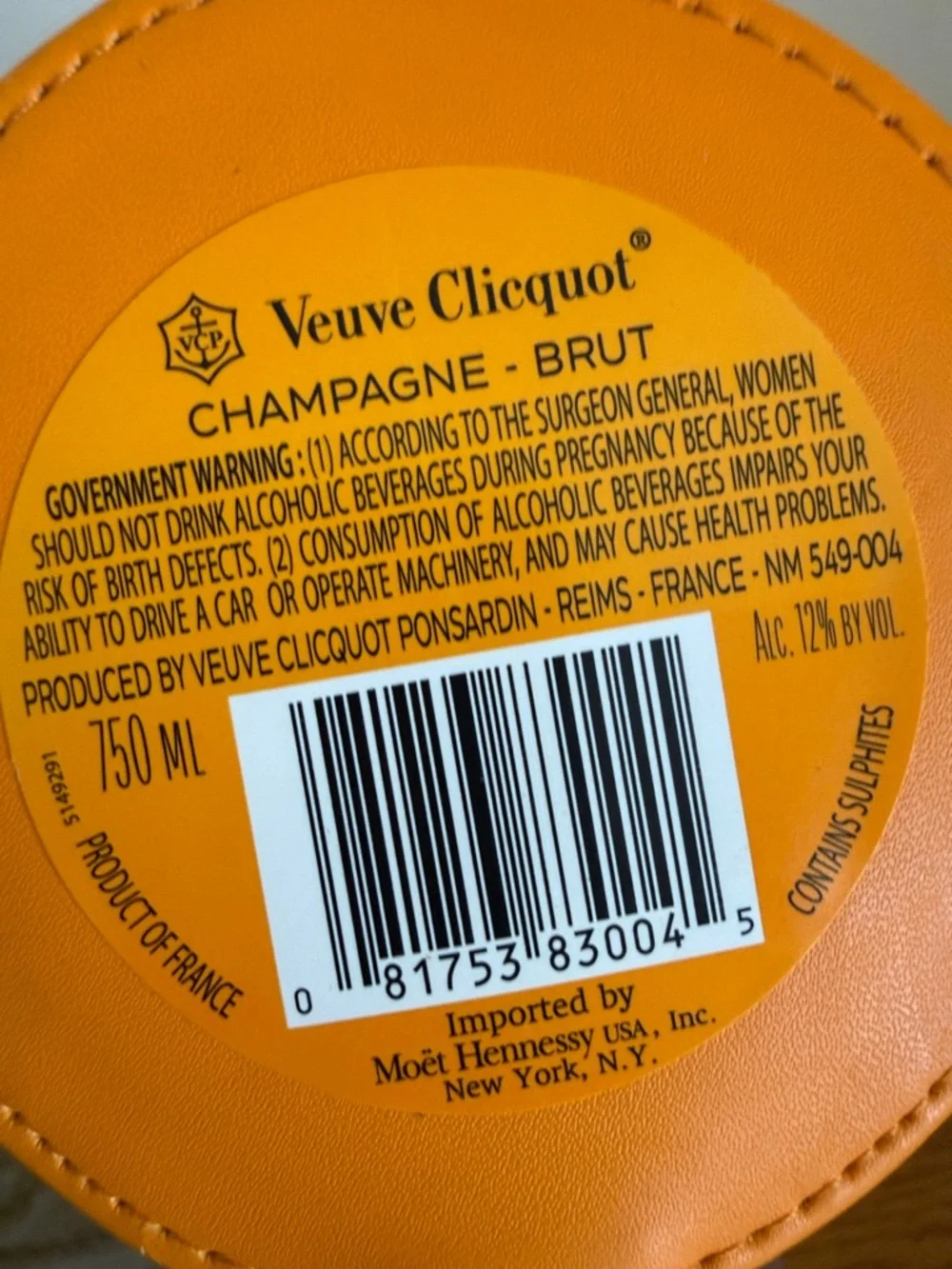 Veuve Clicquot Orange‎ Champagne Bottle Cooler Sleeve